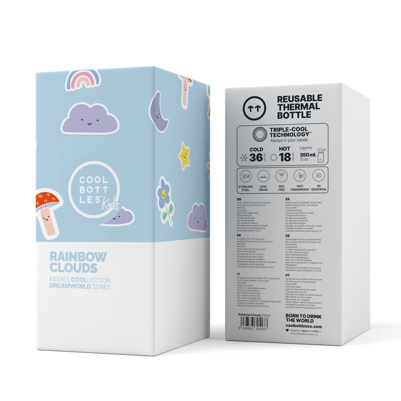 Botella Térmica Infantil Con Boquilla 350 ml. Rainbow Clouds Cool Bottles - Imagen 5
