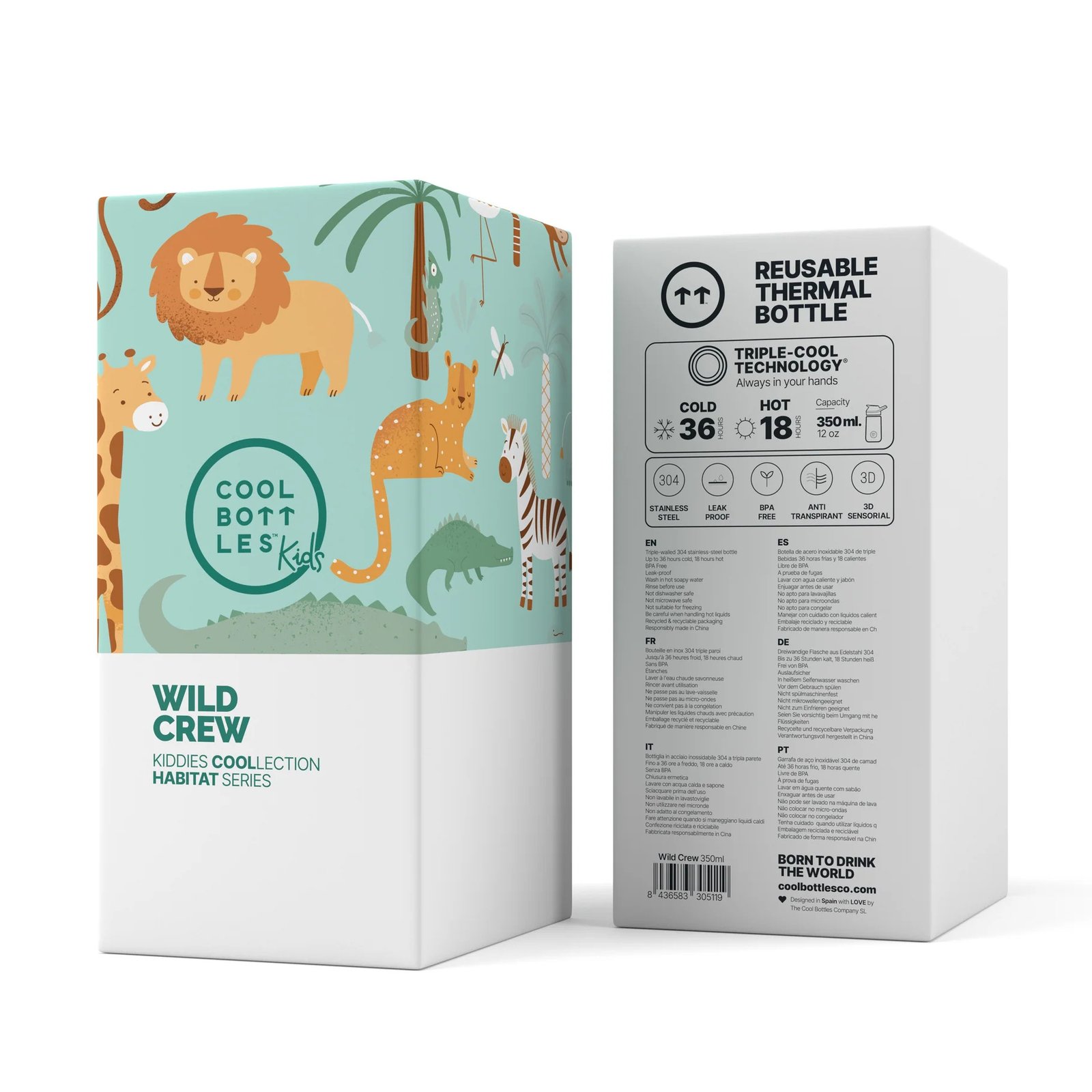 Botella Térmica Infantil Con Boquilla 350 ml. Wild Crew Cool Bottles - Imagen 5