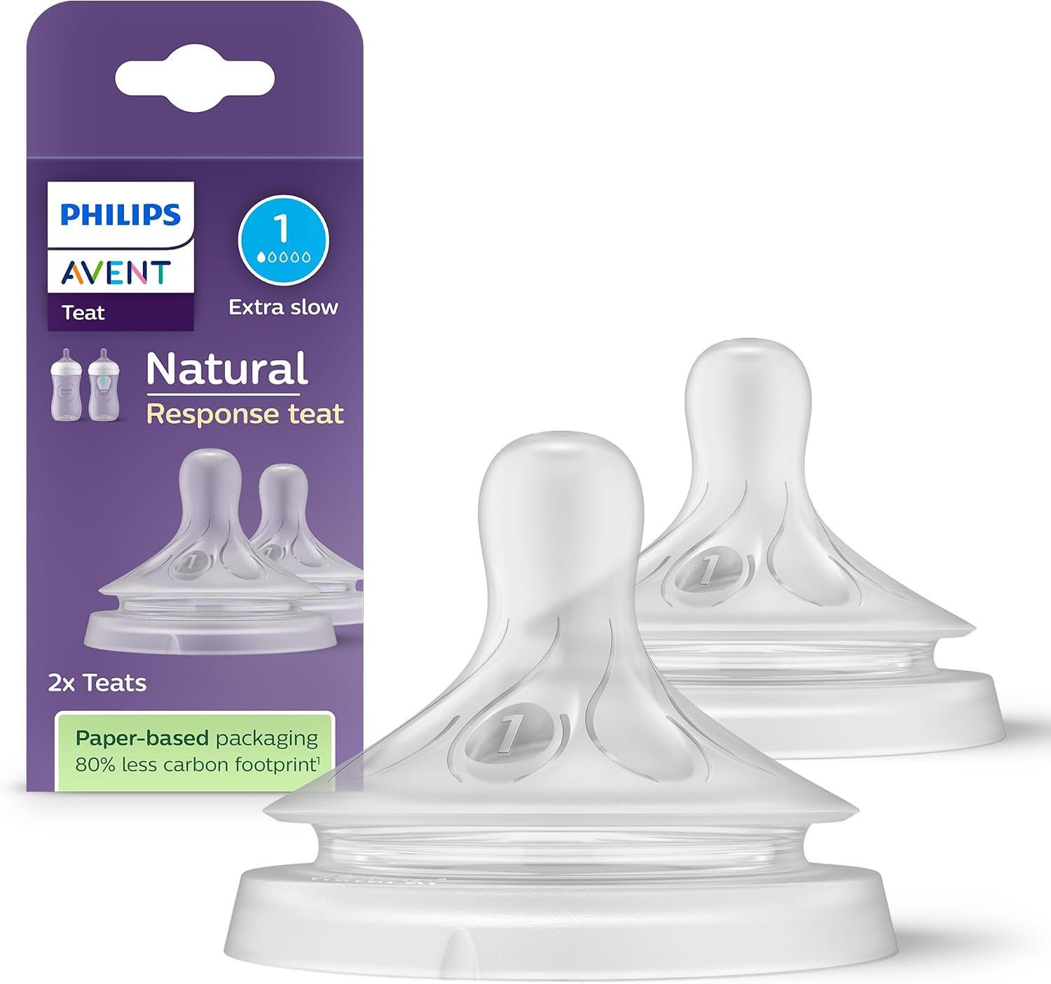 2 unidades Tetinas Natural Response T1 Flujo Muy Lento Philips Avent