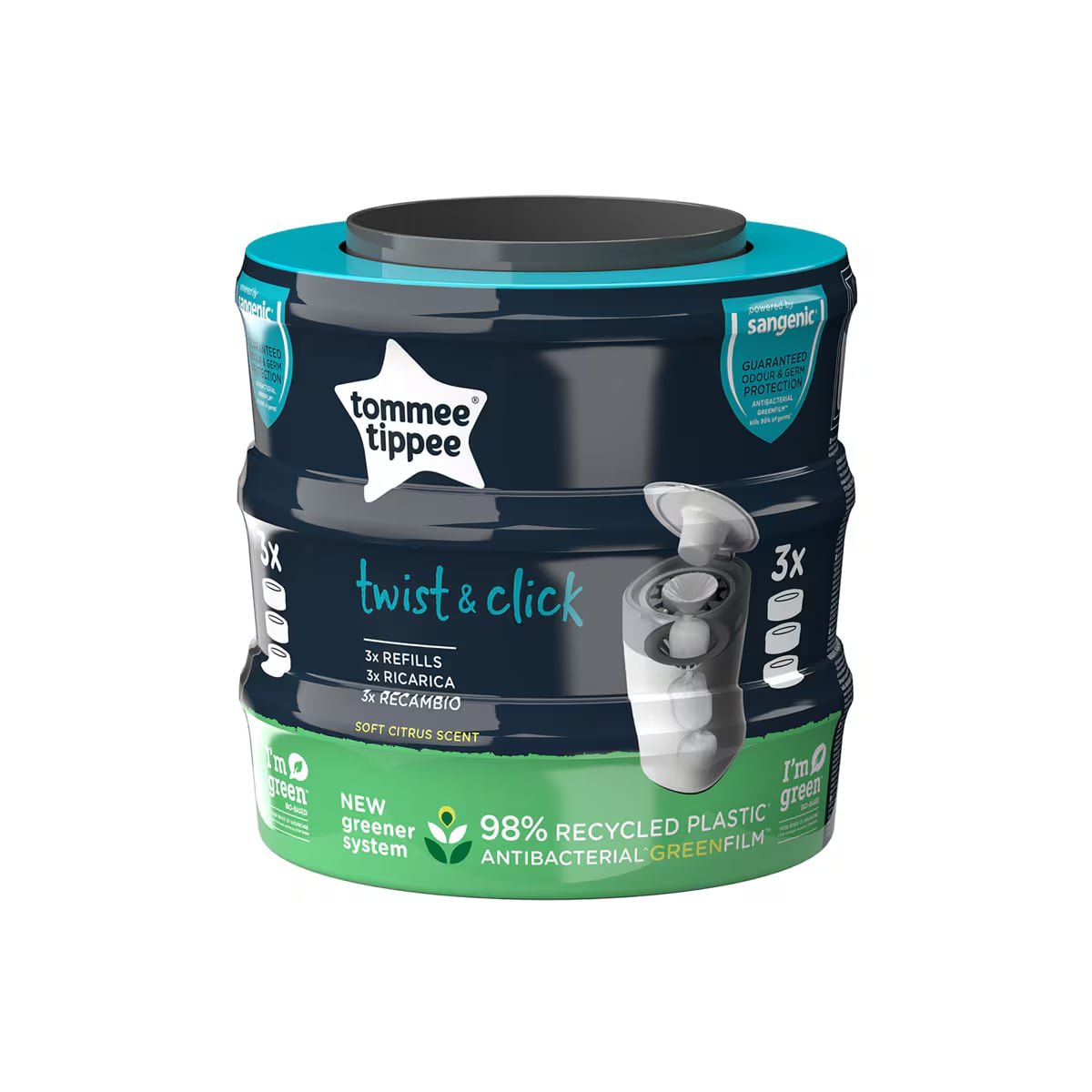 Pack De 3 Unidades de Recambios Sangenic Twist & Click para Contenedor de Pañales Tommee Tippee